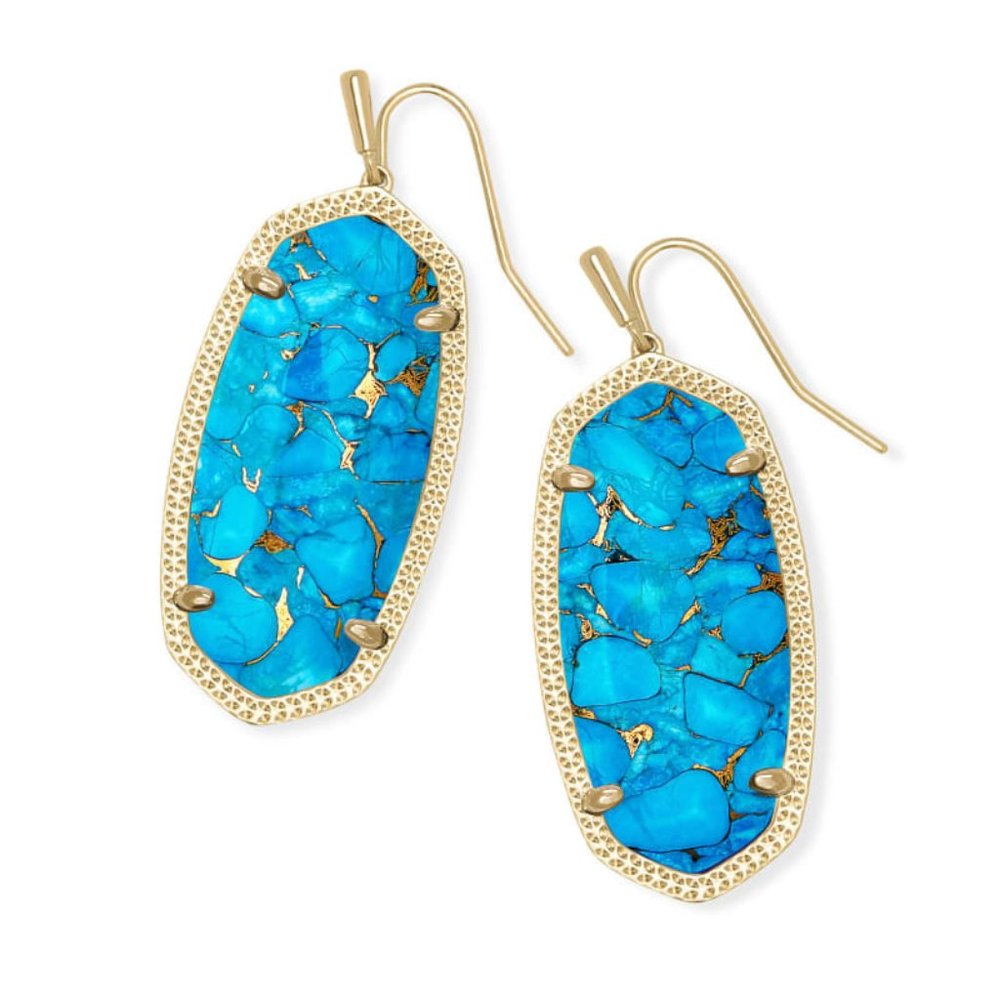 Elle Gold Drop Earrings in Bronze Veined Turquoise Magnesite